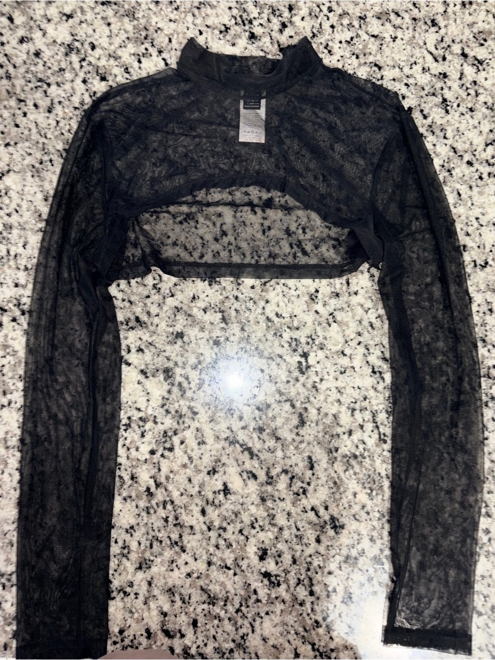 Sheer Black Long Sleeve Cropped Mesh Top - Women